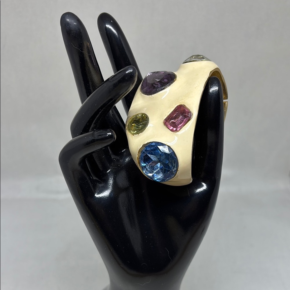 Vintage Kenneth Lane enamel and large rhinestone cuff bracelet